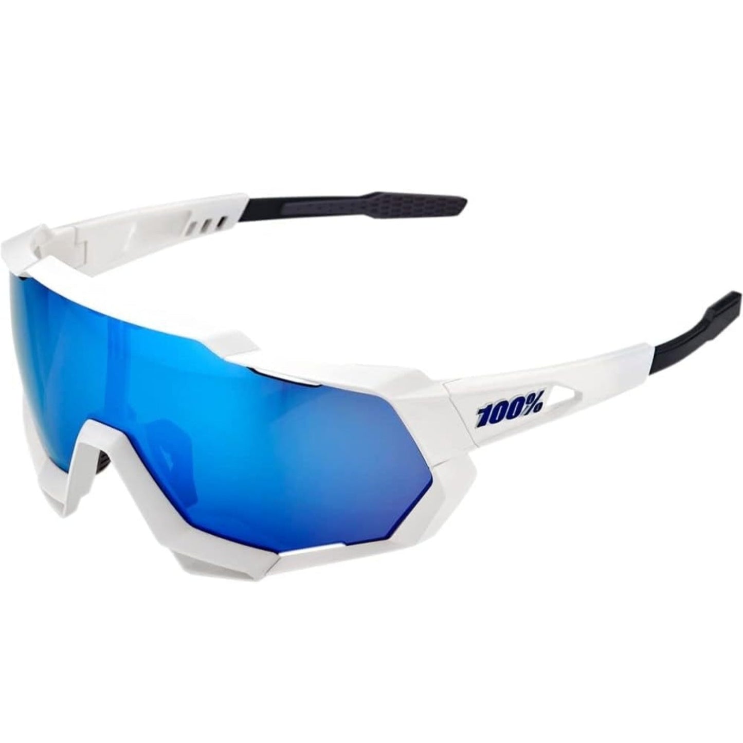 > 100% Racetrap White HIPER BLUE LENS